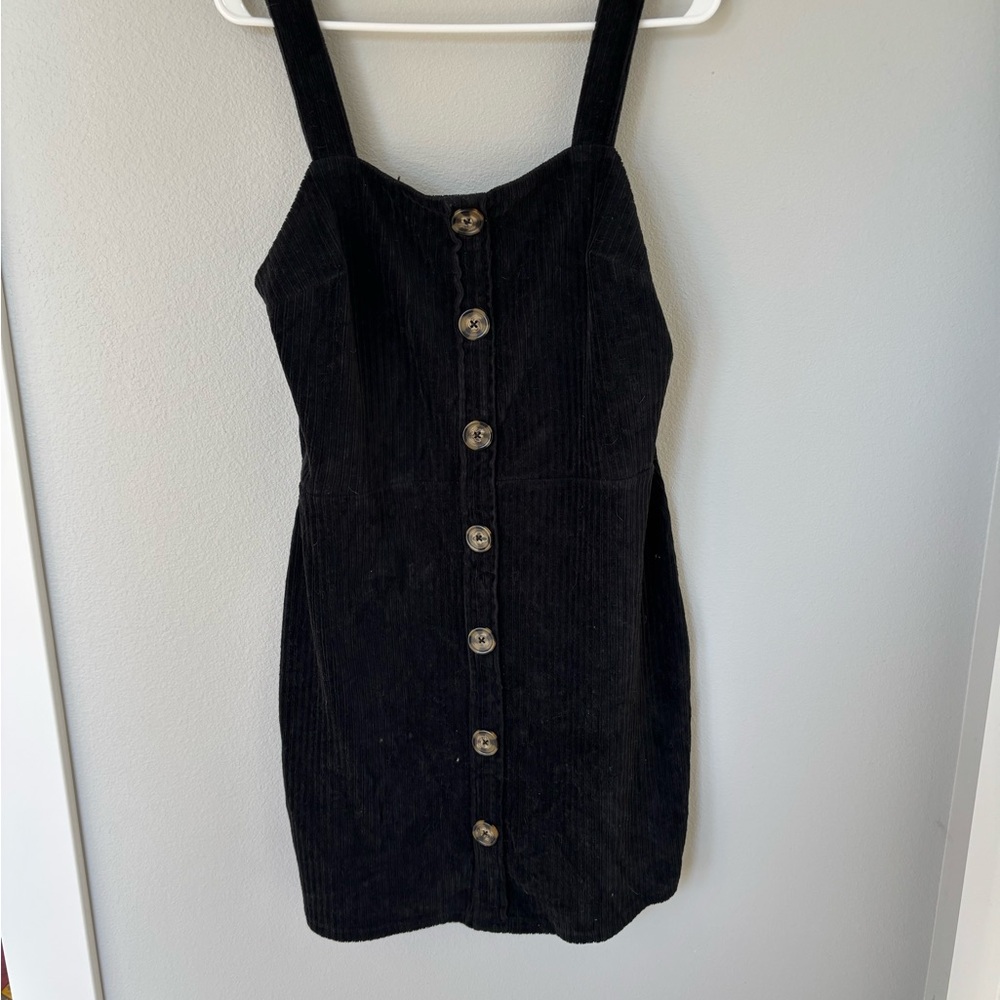 Black Corduroy Button-Down Dress